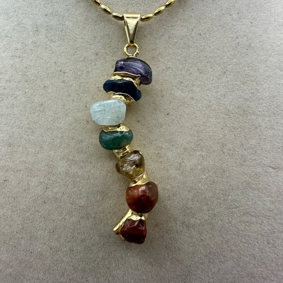 Gold Plated Chakra Pendant Necklace on Bead Chain - Picture 4 of 8